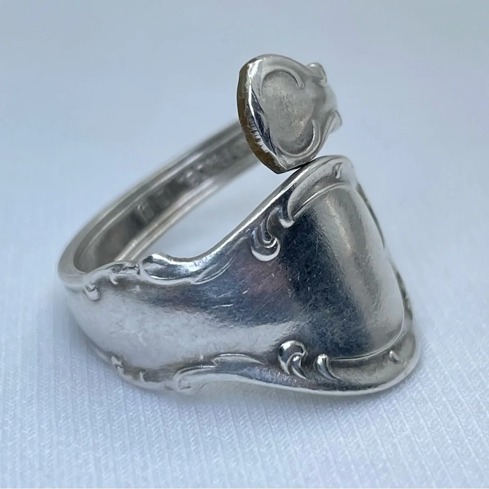 Vintage Spoon Stainless Steel Floral Scroll Wrap Ring Boho Modern Handmade Sz 7